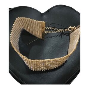 Sincerely‎ Jules Crystal Glass Stones & gold mesh 12” Choker cuff necklace new